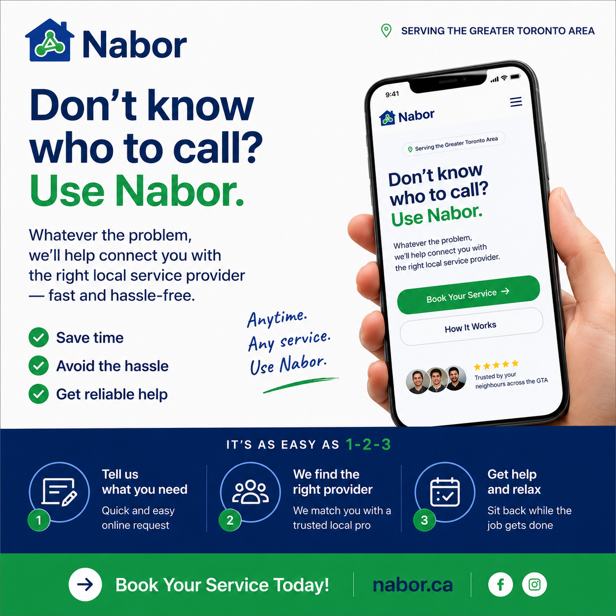 How Nabor works — tell us what you need, we find the right provider, get help and relax.